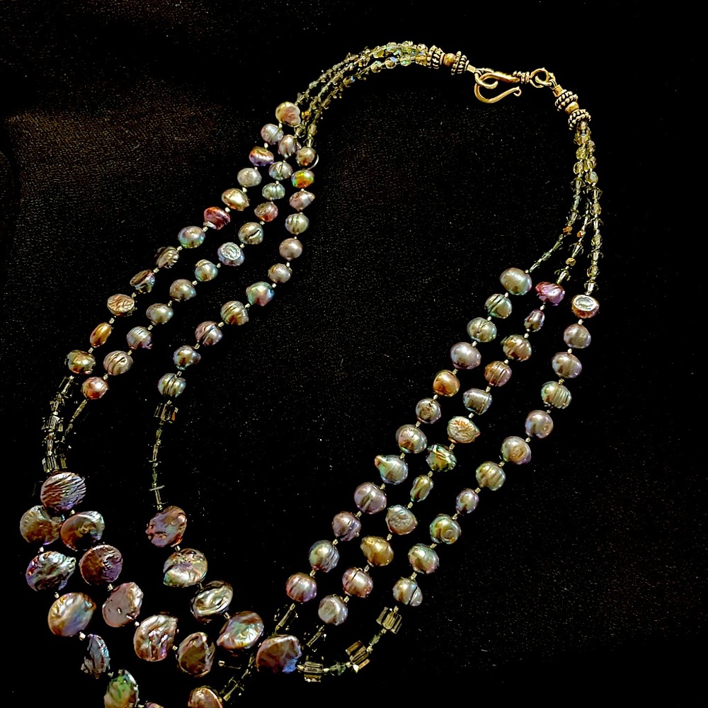 Sterling silver and bead 3 strand necklace